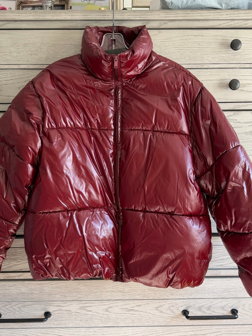 a new day Shiny Burgundy Puffer Jacket